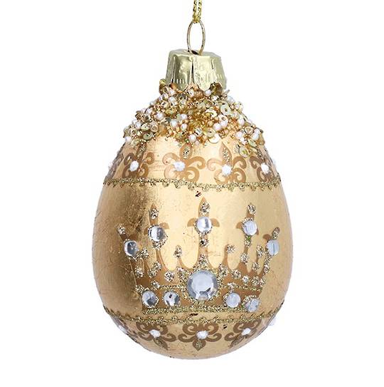 Glass Egg Matt Gold, Jeweled Crown 6cm *ETA Nov